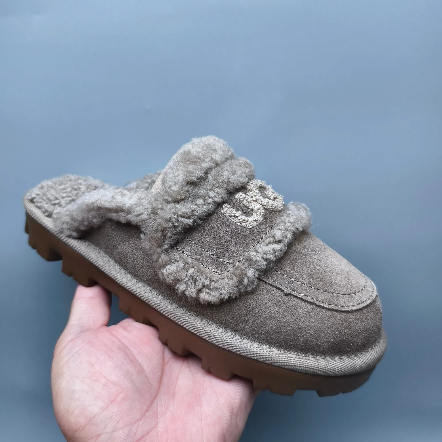 💰440 UGG sheepskin all-in-one snow boots 1206 curly large LOGO casual fur mop Color: maroon sand antelope brown Size: 35-40